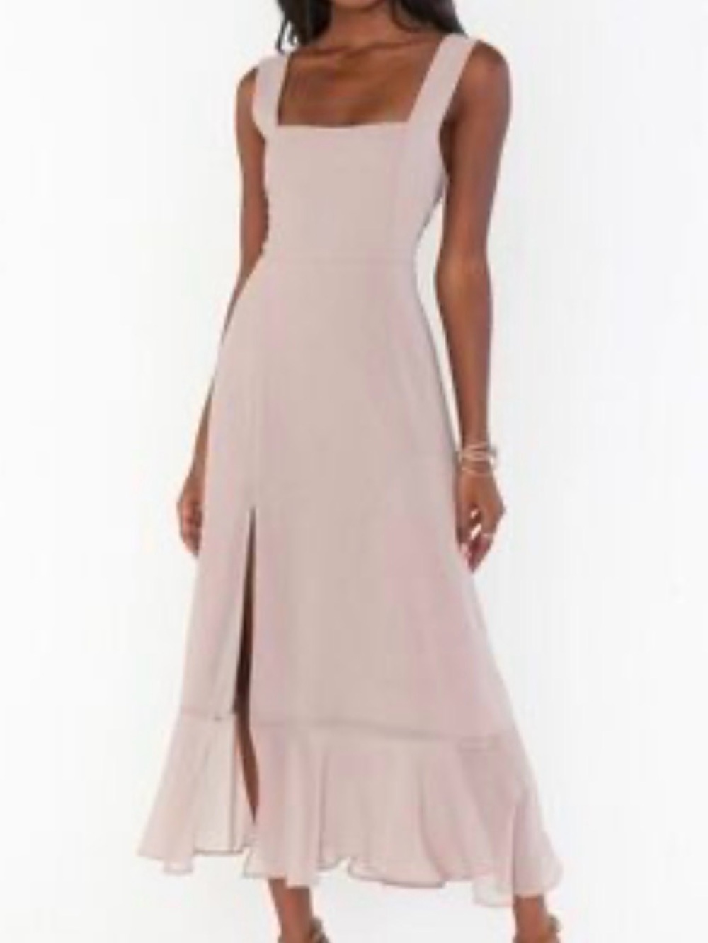 Show Me Your MuMu Blush-Pink Square Neck Midi Dress